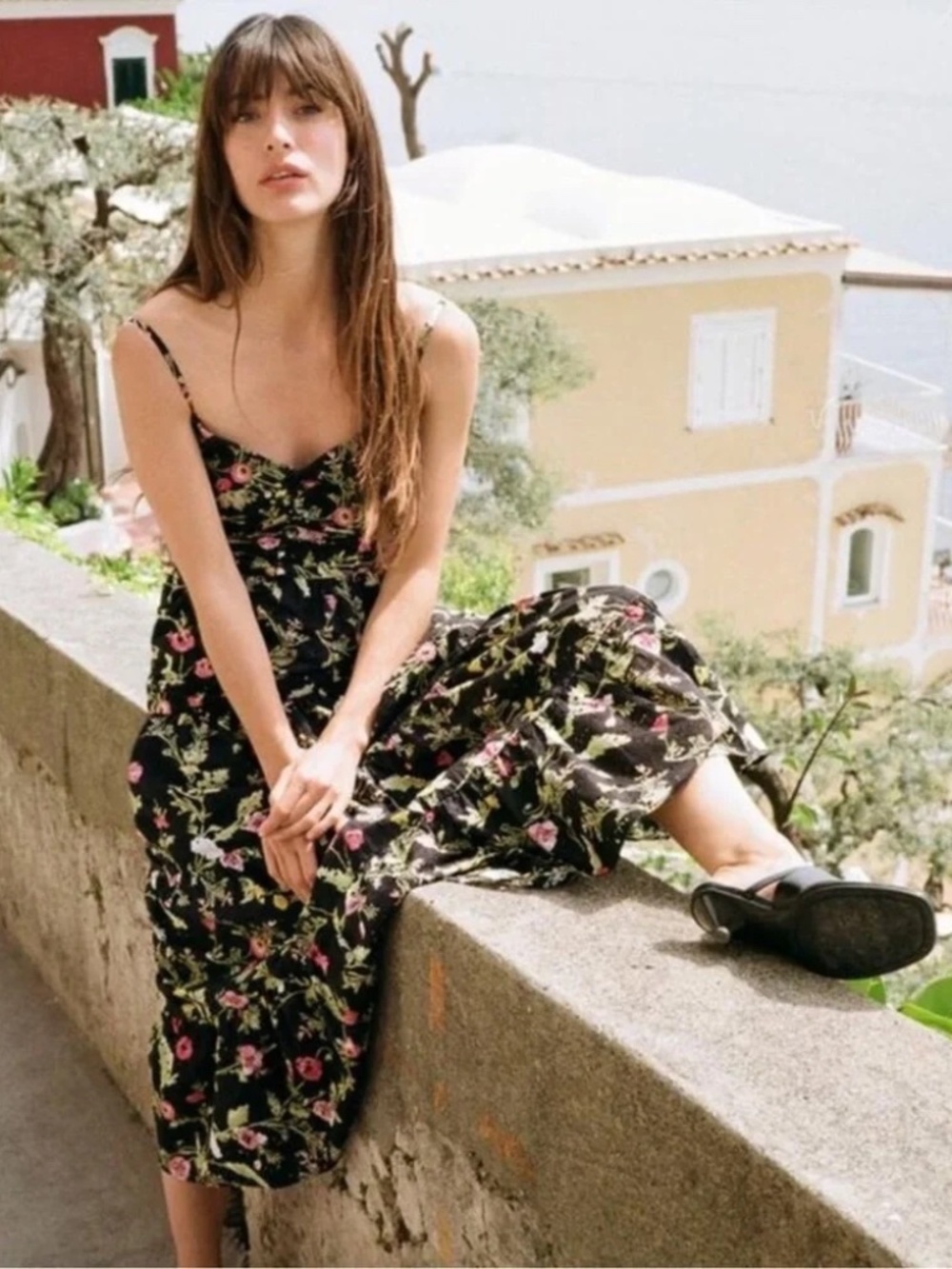 Zara Printed Midi Dress Openwork Embroidery - LIKE NEW